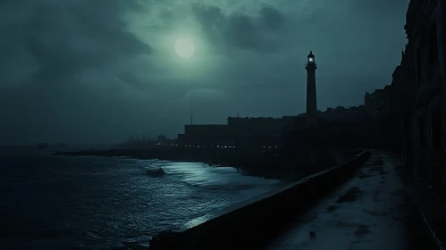 Night Seascape with Lighthouse