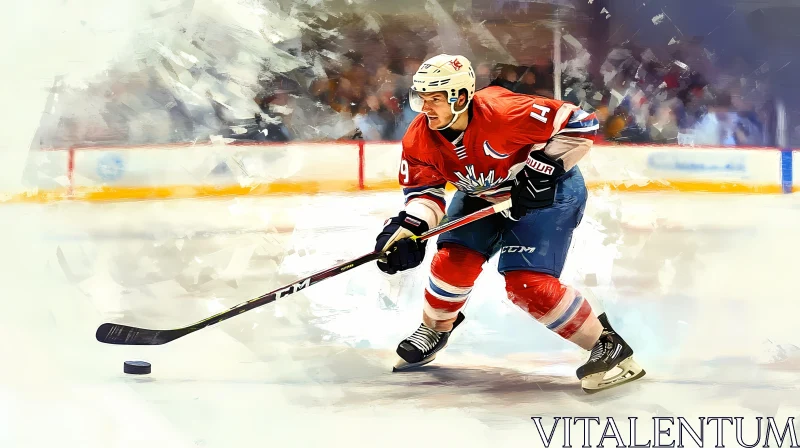 Dynamic Ice Hockey Player in Action on Ice Rink AI Image