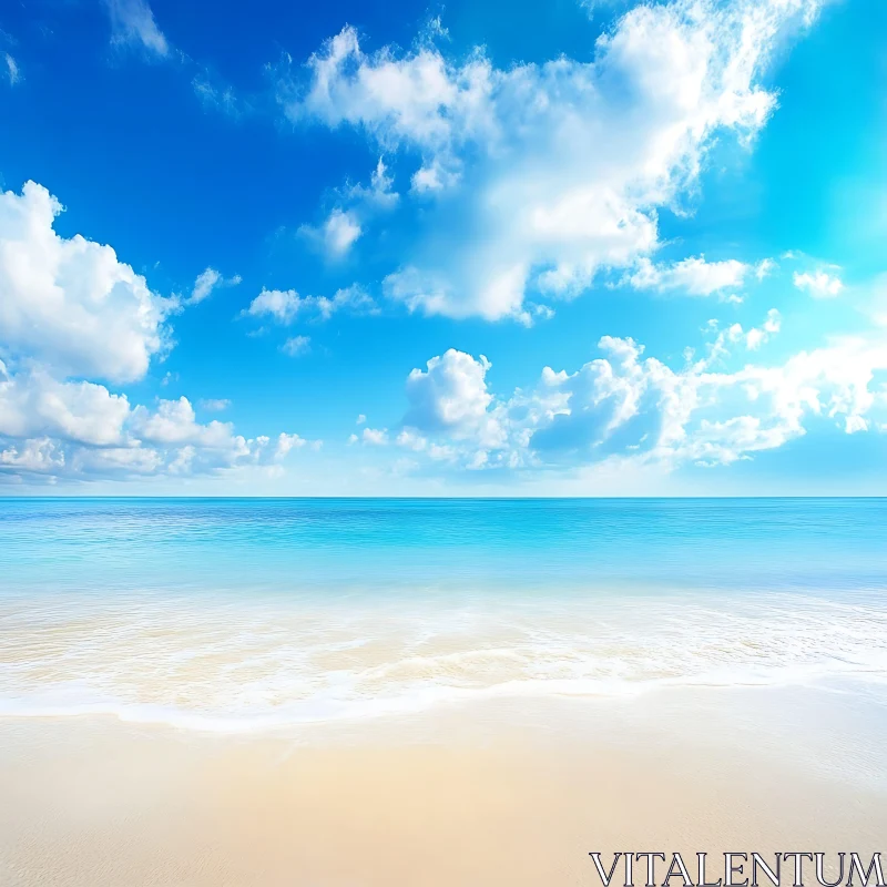 AI ART Tranquil Beach Scene with Blue Sky