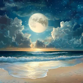 Tranquil Ocean Beach Under Moonlight