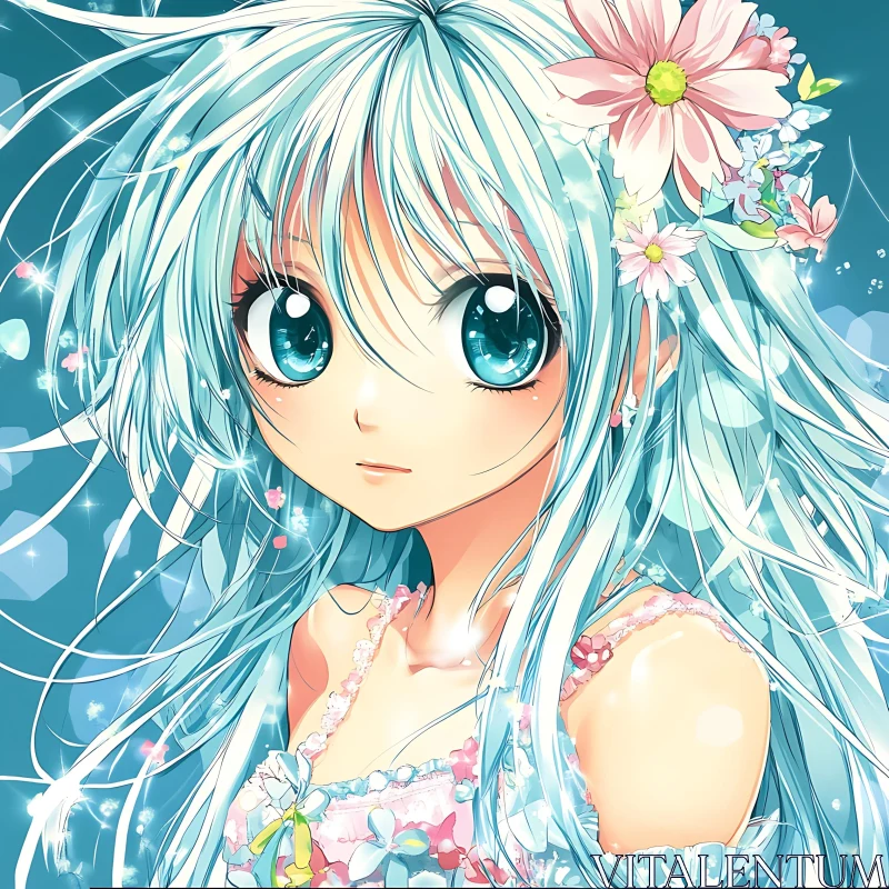 AI ART Ethereal Anime Girl with Flowers