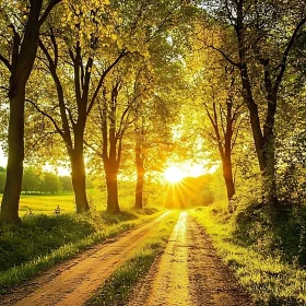 Sunlit Road Through a Forest Glade