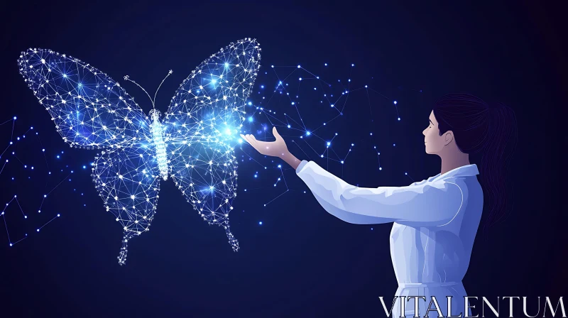 Woman and Digital Butterfly AI Image