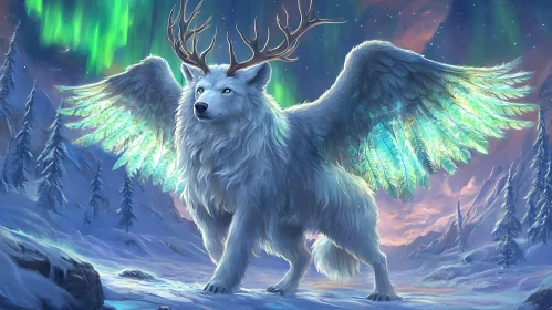 Fantasy Winged Wolf with Aurora