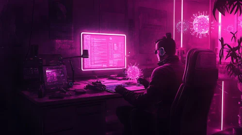 Futuristic Hacker Scene with Neon Glow
