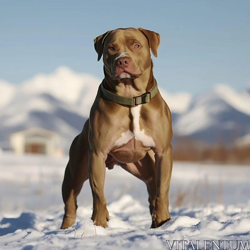 Dog Posing in Snowy Mountain Landscape AI Image