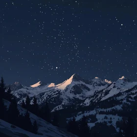 Starry Night Mountain Landscape