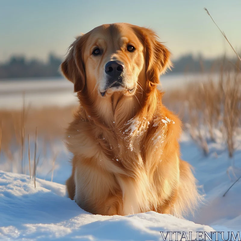 Golden Retriever in Winter Landscape AI Image