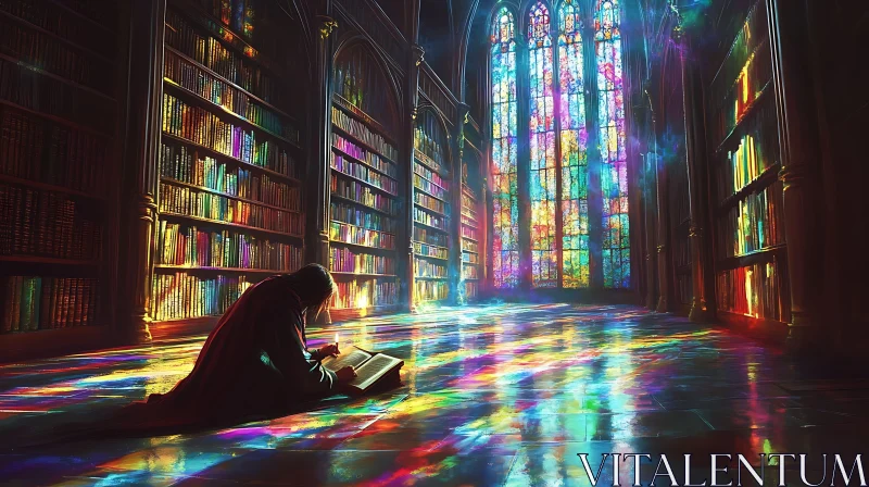 AI ART Colorful Illumination in the Grand Library