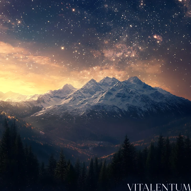 AI ART Majestic Mountain Range at Night