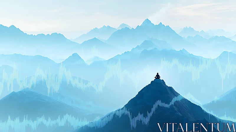 AI ART Meditative Figure on Mountain Peak Art