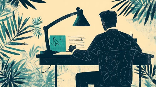 Tropical Office Illustration of Man Working