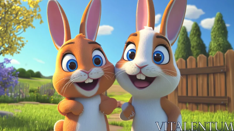 AI ART Two Happy Cartoon Rabbits Portrait