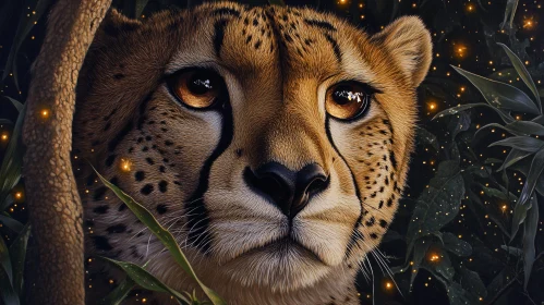 Cheetah Face Close-Up in the Night