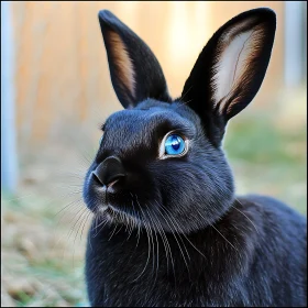 Portrait of a Black Rabbit with Blue Eyes