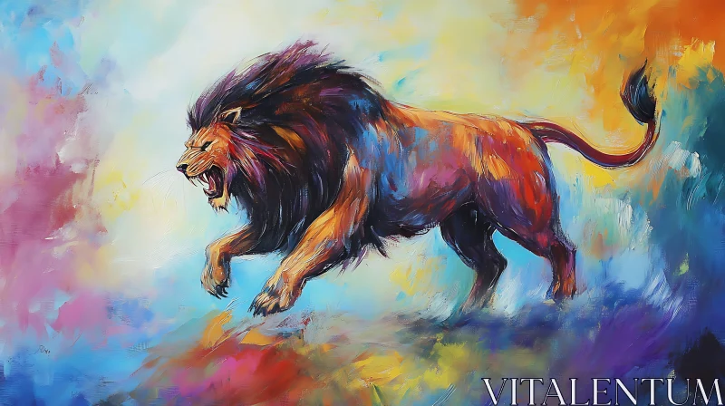 Painted Lion in Motion AI Image