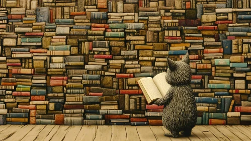 Creature Reading Among Books