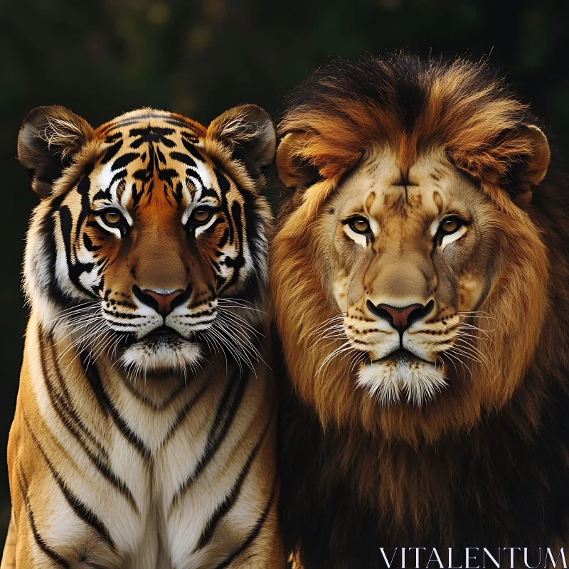 Majestic Feline Duo: Lion and Tiger AI Image