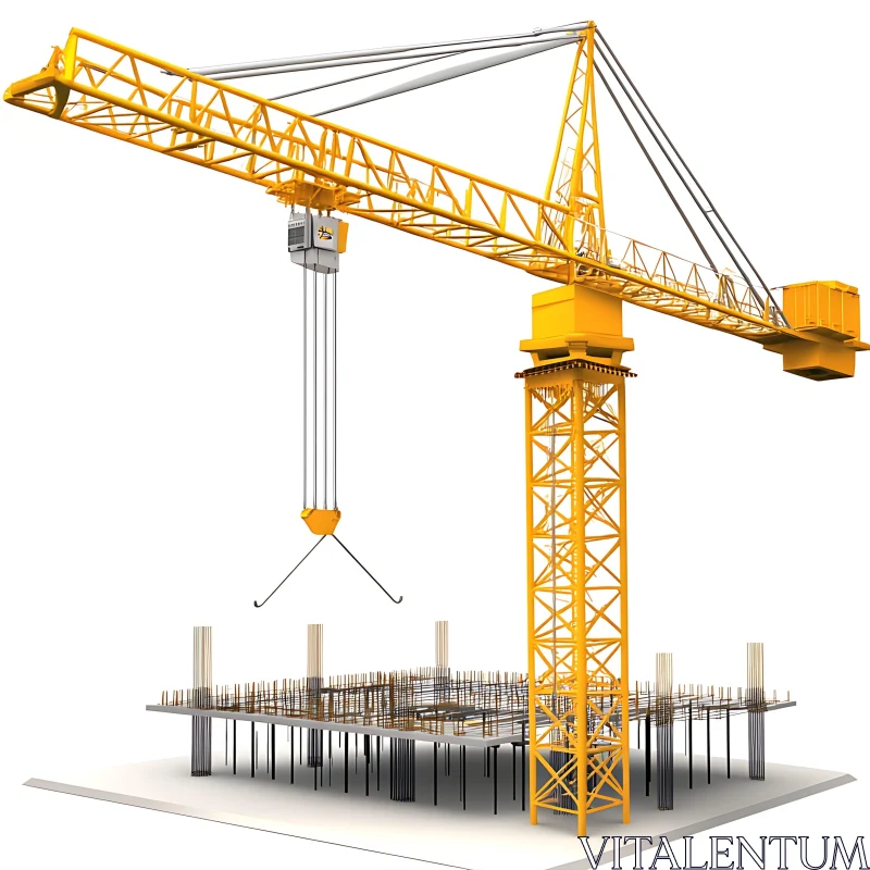 AI ART Yellow Tower Crane and Building Foundation