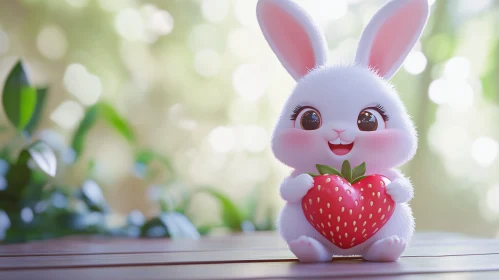 Fluffy Bunny Holding Strawberry