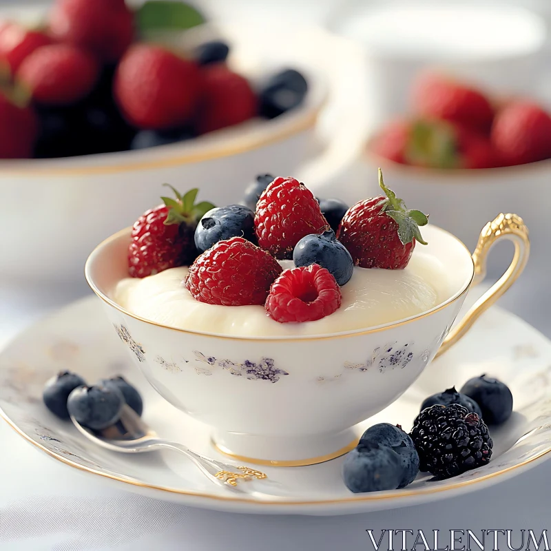 AI ART Teacup Dessert with Fresh Berries