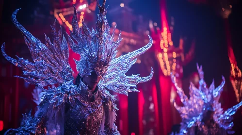 Elaborate Silver Attire Performance Art