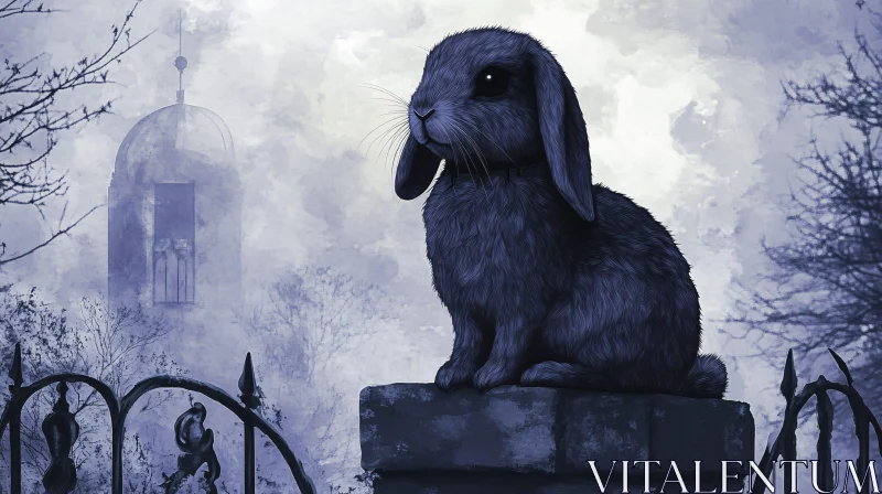 AI ART Dark Rabbit on a Misty Day