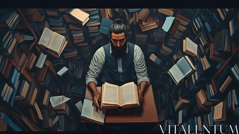 AI ART Reader Immersed in Bookish World