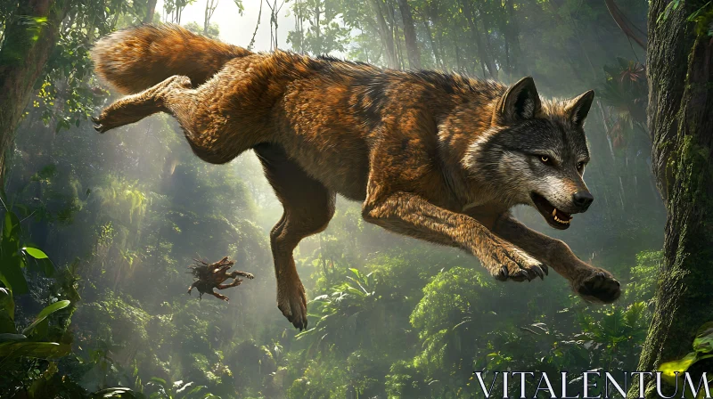 AI ART Agile Wolf in Jungle Scene