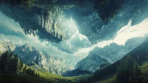 Surreal Mountain Vista with Floating Formations