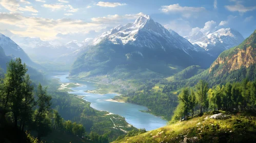 Serene Mountain Vista with Flowing River