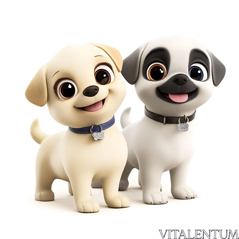 Adorable Cartoon Puppies with Blue and Gray Collars AI Image