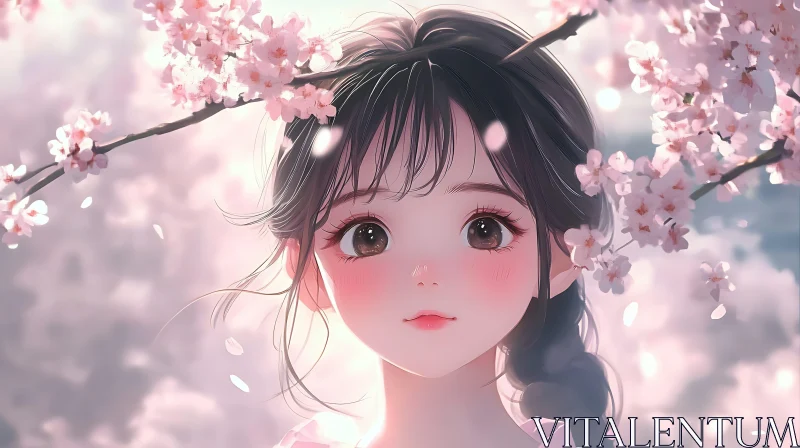 Cherry Blossom Anime Portrait AI Image