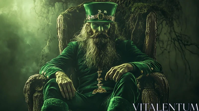 Enthroned Leprechaun in Green Velvet AI Image