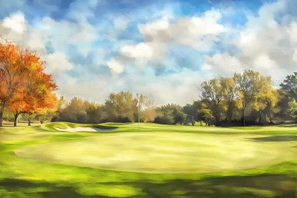 Autumn Golf Course Landscape with Vibrant Foliage , AI