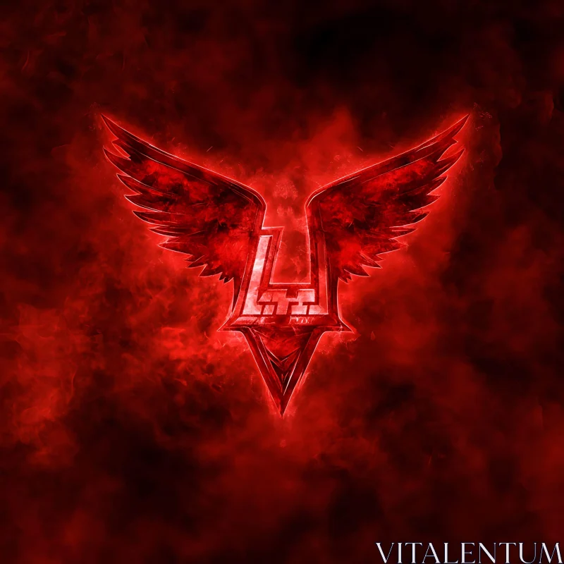 Winged Red Symbol in Smoky Haze AI Image
