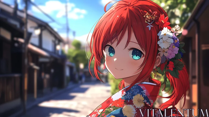 Anime Girl in Traditional Kimono AI Image