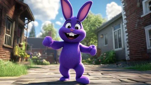 Whimsical Purple Bunny in Suburbia