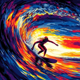 Ocean Wave Surfing Art Illustration