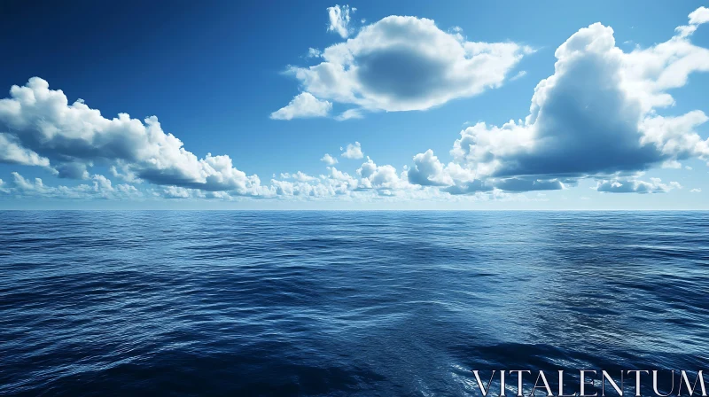 Calm Ocean View with White Clouds AI Image