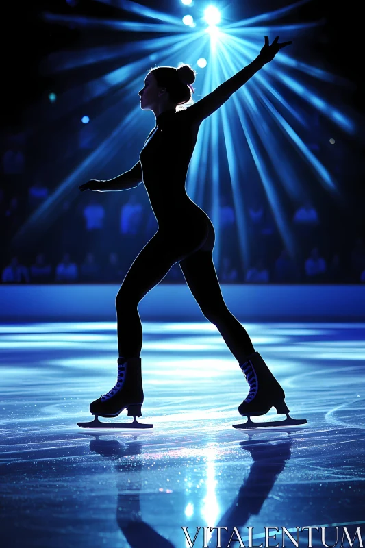 Elegant Figure Skater in Spotlight Silhouette AI Generated Picture AI Image