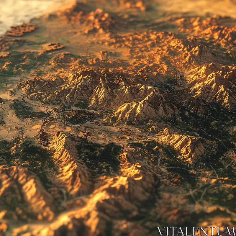 Golden Hour Mountain Topography Art AI Image