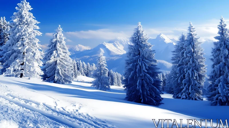 Winter Wonderland: Snow-Covered Trees and Mountains AI Image