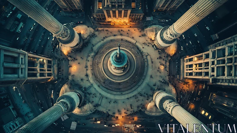 Aerial Cityscape with Monumental Columns AI Image