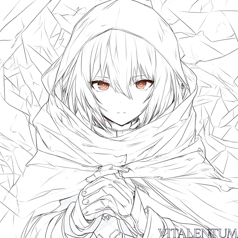 Detailed Drawing of Hooded Anime Character AI Image