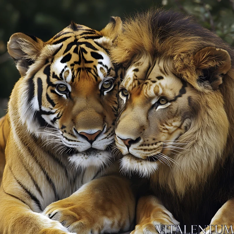 Lion and Tiger: United in Affection AI Image