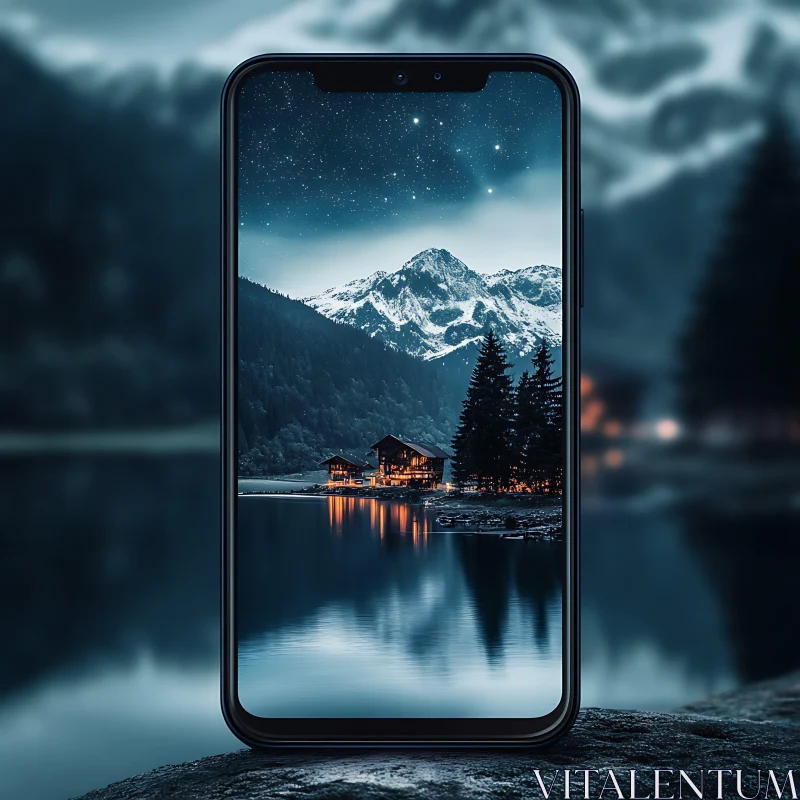 Mountain Lake Night Wallpaper AI Image