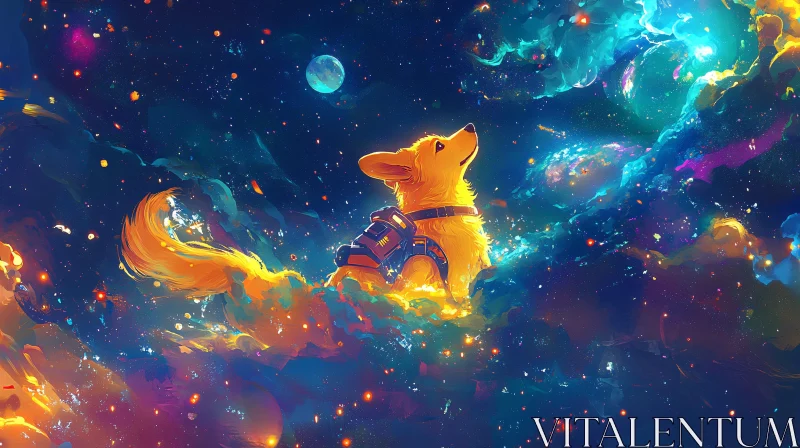 Golden Dog Gazing at the Cosmos AI Image