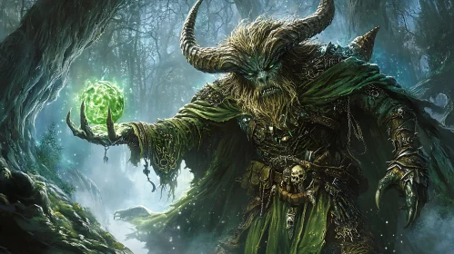Horned Creature in Enchanted Forest