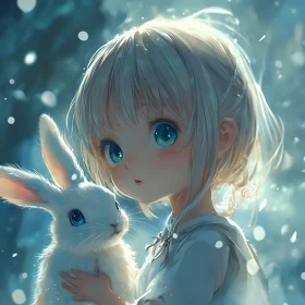 Charming Anime Girl Holding a Rabbit